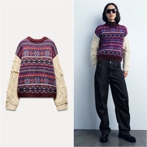 Zara Multicolor Knit Fair Isle Pullover Sweater NWT